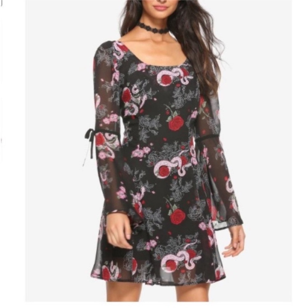 Hell Bunny for Hot Topic Sheer Black and Pink Roses & Viper Snake Dress Size XS